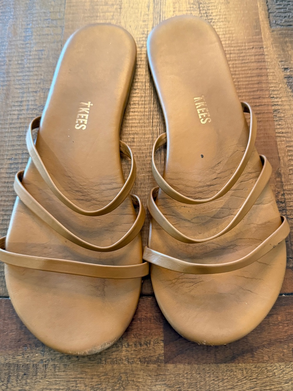 TKEES Strappy Slide Sandals in Cognac Tan